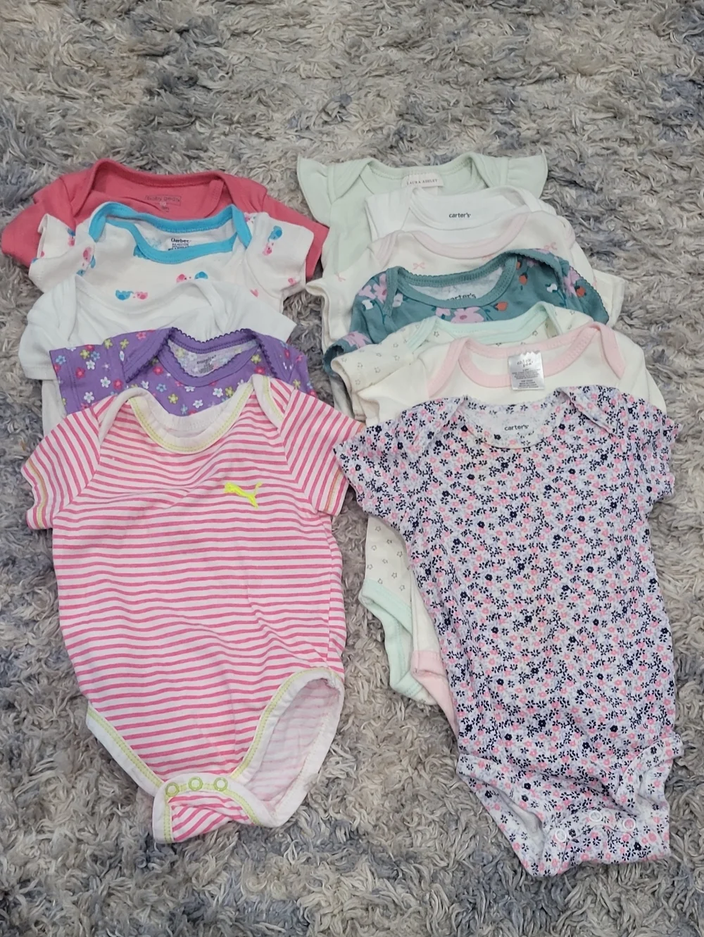 5 For $25 Carter's 10pc Multi-Pink Floral & Stripe Baby One-Piece Bodysuits - Pk